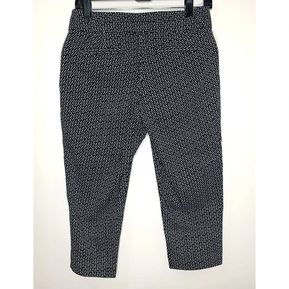 Apt. 9 Pant Womens Petite 8 Black‎ White Geo Print Crop Stretch Chino Pull On